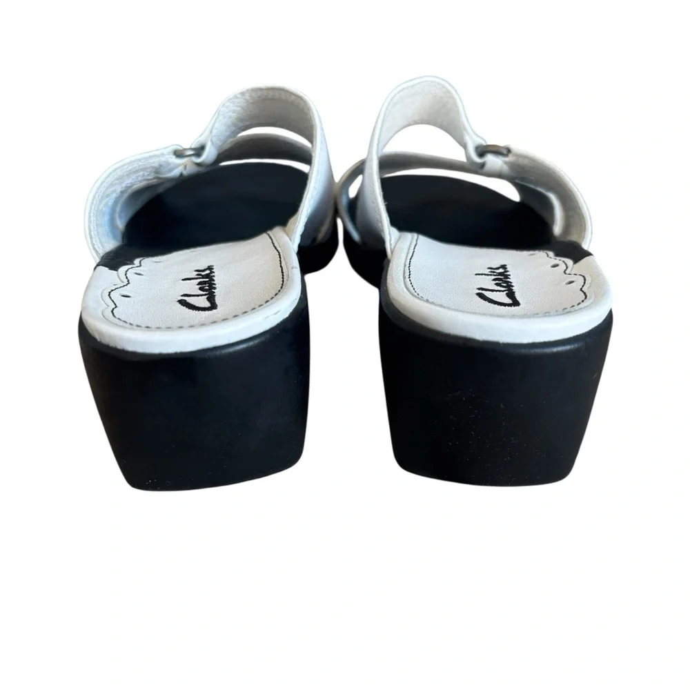 Clarks Women's White Leather Slide Sandals Open Toe 7